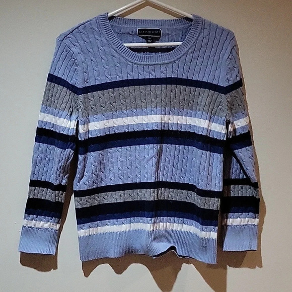 Karen Scott Tops - *Host Pick* Karen Scott Blue and  Grey Striped Sweater